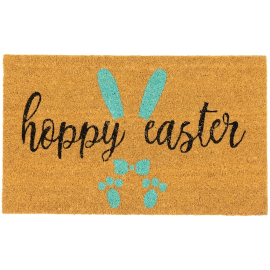 Natural Blue Hoppy Easter Bunny Coir Doormat